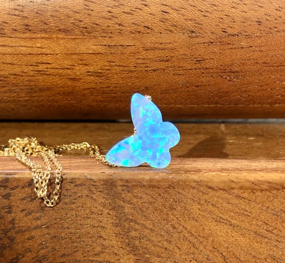 Blue butterfly necklace, opal butterfly pendant, monarch butterfly jewelry, cute gift, fairytale necklace, 14k gold filled necklace