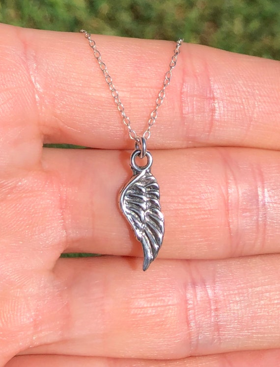 Sterling silver wing necklace, guardian angel necklace, wing pendant, angel wing, memorial necklace, wing charm for layering, boho necklace