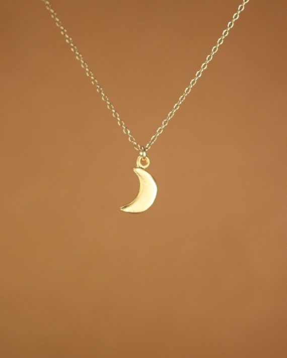 Moon necklace, tiny gold moon necklace, gold crescent moon pendant, celestial jewelry, a 14k gold vermeil moon on a 14k gold filled chain