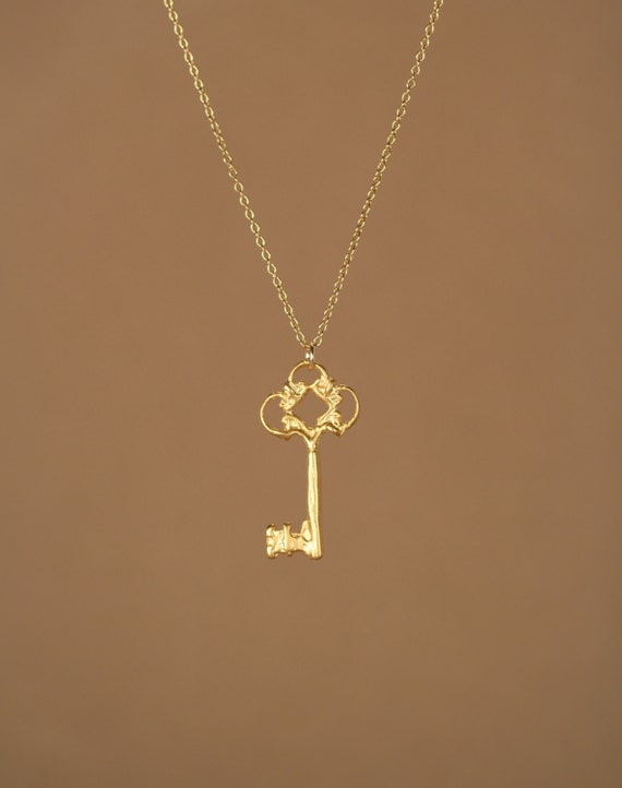 Gold key necklace - little gold key - key necklace - delicate - dainty - a tiny 14k gold vermeil key on a 14k gold filled chain