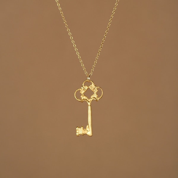 Gold key necklace - little gold key - key necklace - delicate - dainty - a tiny 14k gold vermeil key on a 14k gold filled chain