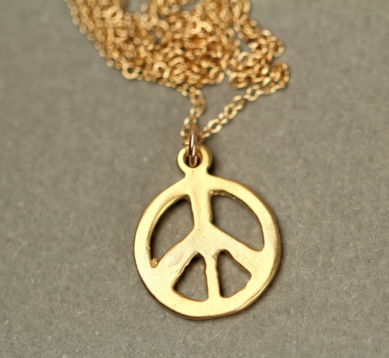 Gold peace sign necklace peace necklace delicate and dainty a 14k gold plated little gold peace symbol on a 14k gold filled chain image 5