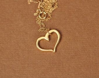 Heart necklace - love necklace - heart outline - gold heart necklace - a 14k gold vermeil heart outline hanging on a 14k gold filled chain