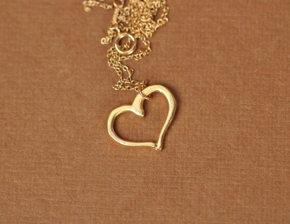 Heart necklace - love necklace - heart outline - gold heart necklace - a 14k gold vermeil heart outline hanging on a 14k gold filled chain