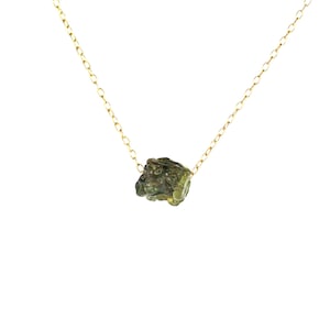 Green garnet necklace - raw crystal necklace - january birthstone - chakra necklace - a raw garnet nugget on a 14k gold filled chain