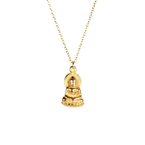 Collier bouddha - collier bouddha en or - collier yoga - bouddha gautama - un bouddha en or vermeil sur une chaîne en gold filled 14 carats