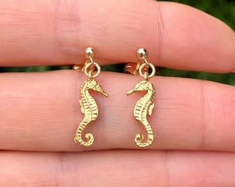 Seahorse earrings: 14K Gold Filled Tropical Beach Marine Life Jewelry