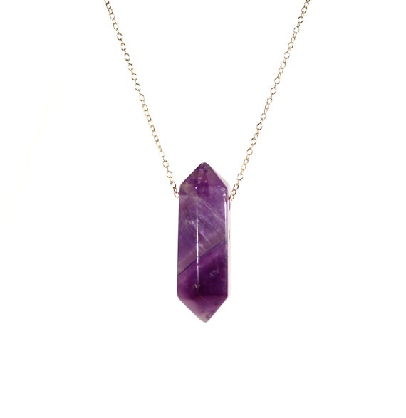 Amethyst necklace - pendulum necklace - spike necklace - double terminated - crystal necklace