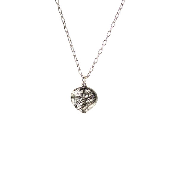 Quartz heart necklace / silver heart jewelry / crystal necklace / black tourmaline quartz / dainty / feminine / bridal jewelry