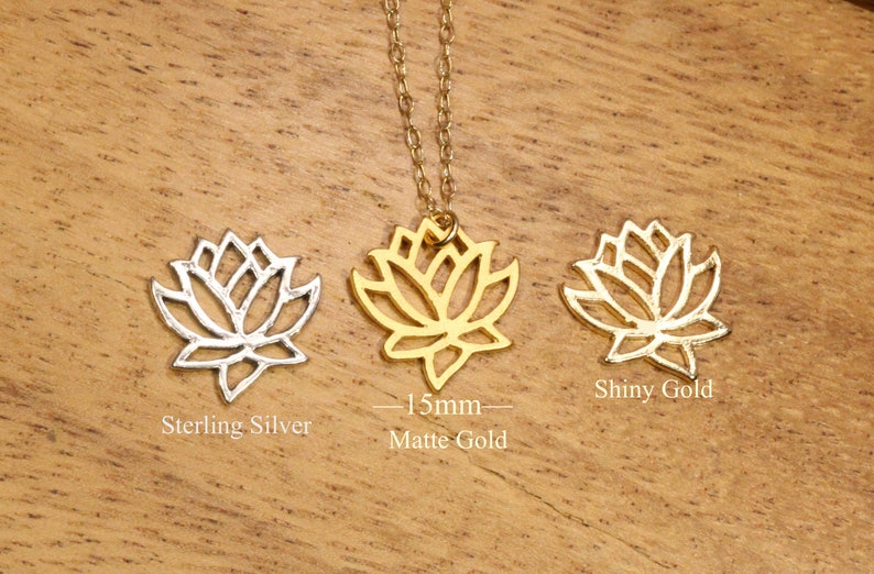 Lotus necklace, gold lotus flower, yoga necklace, blooming flower jewelry, a little 14k gold vermeil lotus flower on 14k gold filled chain image 2