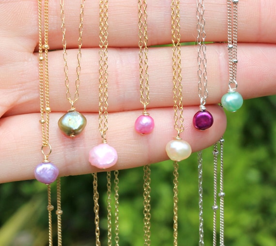 Tiny pearl necklace - colored pearl - pink pearl - purple pearl - green pearl - beach - summer