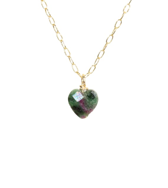 Ruby zoisite heart, 14k gold filled heart necklace, green heart pendant, tiny heart, crystal necklace, gemstone heart jewelry, gift for her