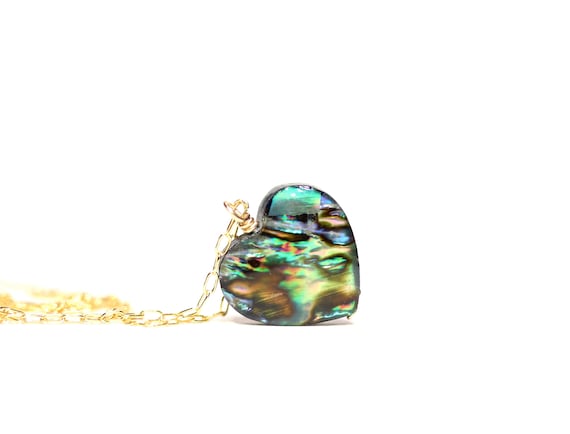 Abalone heart necklace, shell heart pendant, love jewelry, rainbow heart necklace, shell necklace, abalone shell heart, 14k gold filled