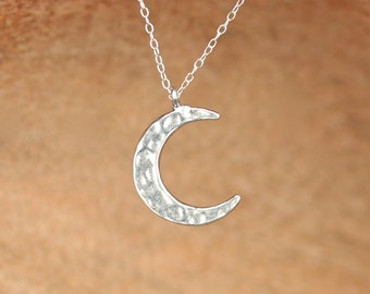 Crescent moon necklace - sterling silver moon necklace - hammered moon charm - a sterling silver moon charm on a sterling silver chain