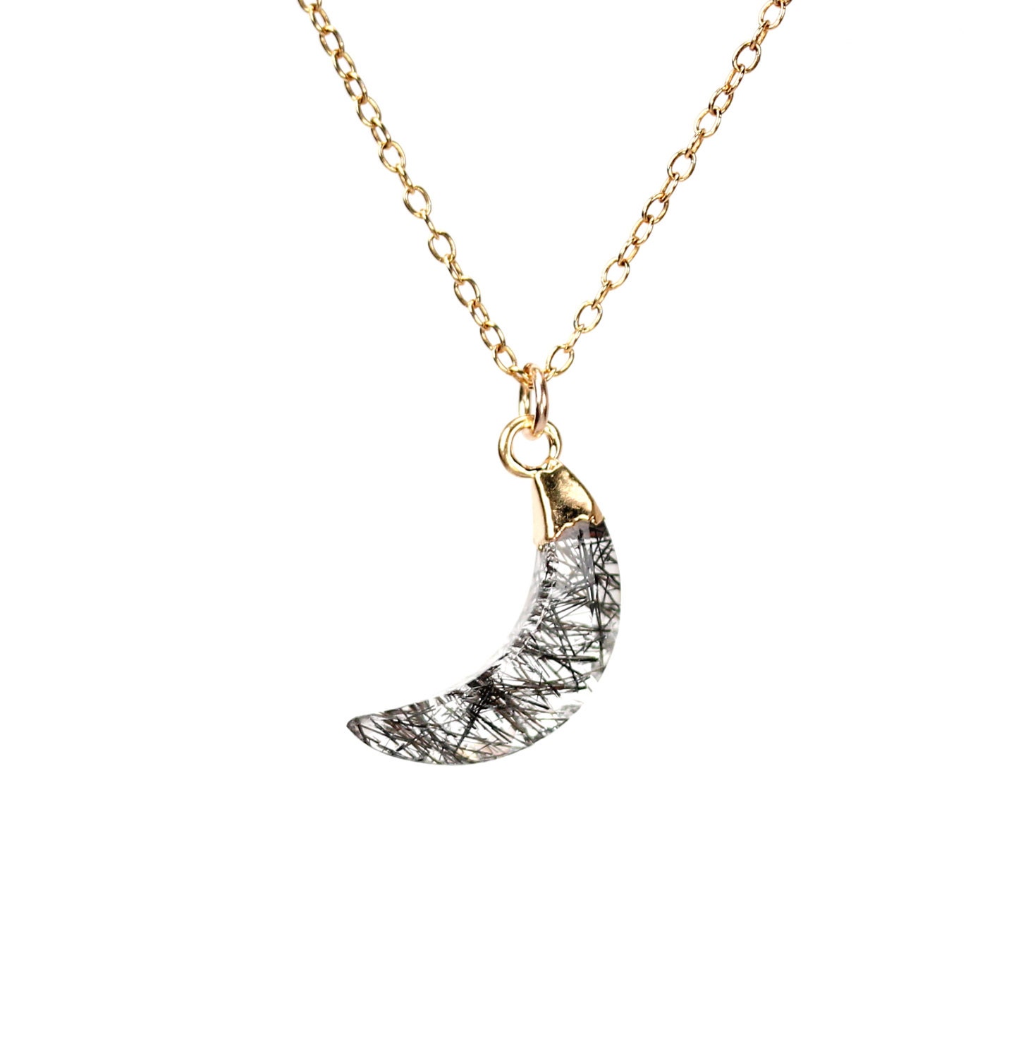 Moon necklace, crescent moon necklace, tourmaline necklace, quartz ...