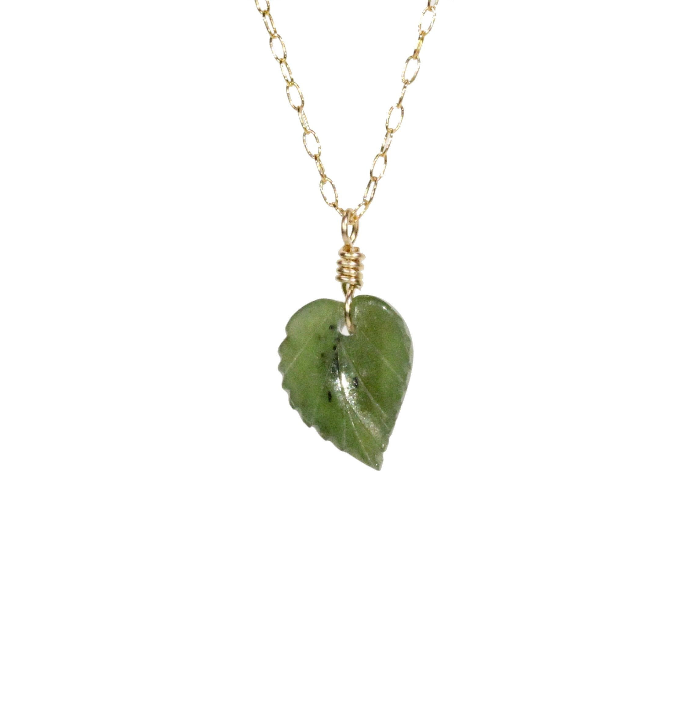Leaf Necklace, Green Leaf Pendant, Jade Leaf Necklace, Nature Lover, a  Carved Jade Leaf on a 14k Gold Filled Chain 