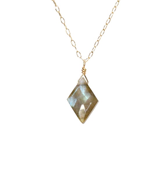 Labradorite Necklace Diamond Shape Necklace Healing Crystal