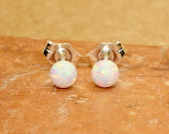 Opal earrings, opal ball earrings, fire opal studs, opal dot stud earrings, flashy opal, everyday earrings, simple earrings, sterling silver