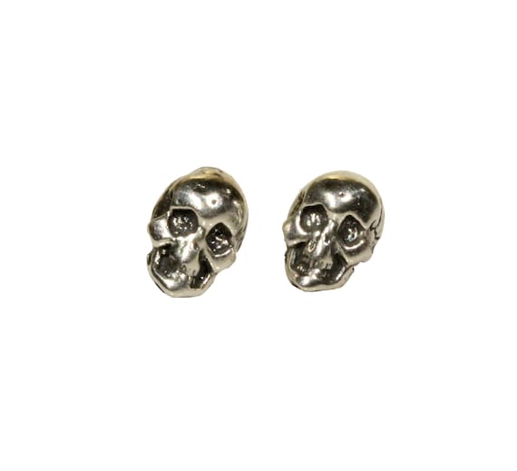 Silver skull earrings, skeleton earrings, skull jewelry, mens stud earring, gothic earrings, gift under 20