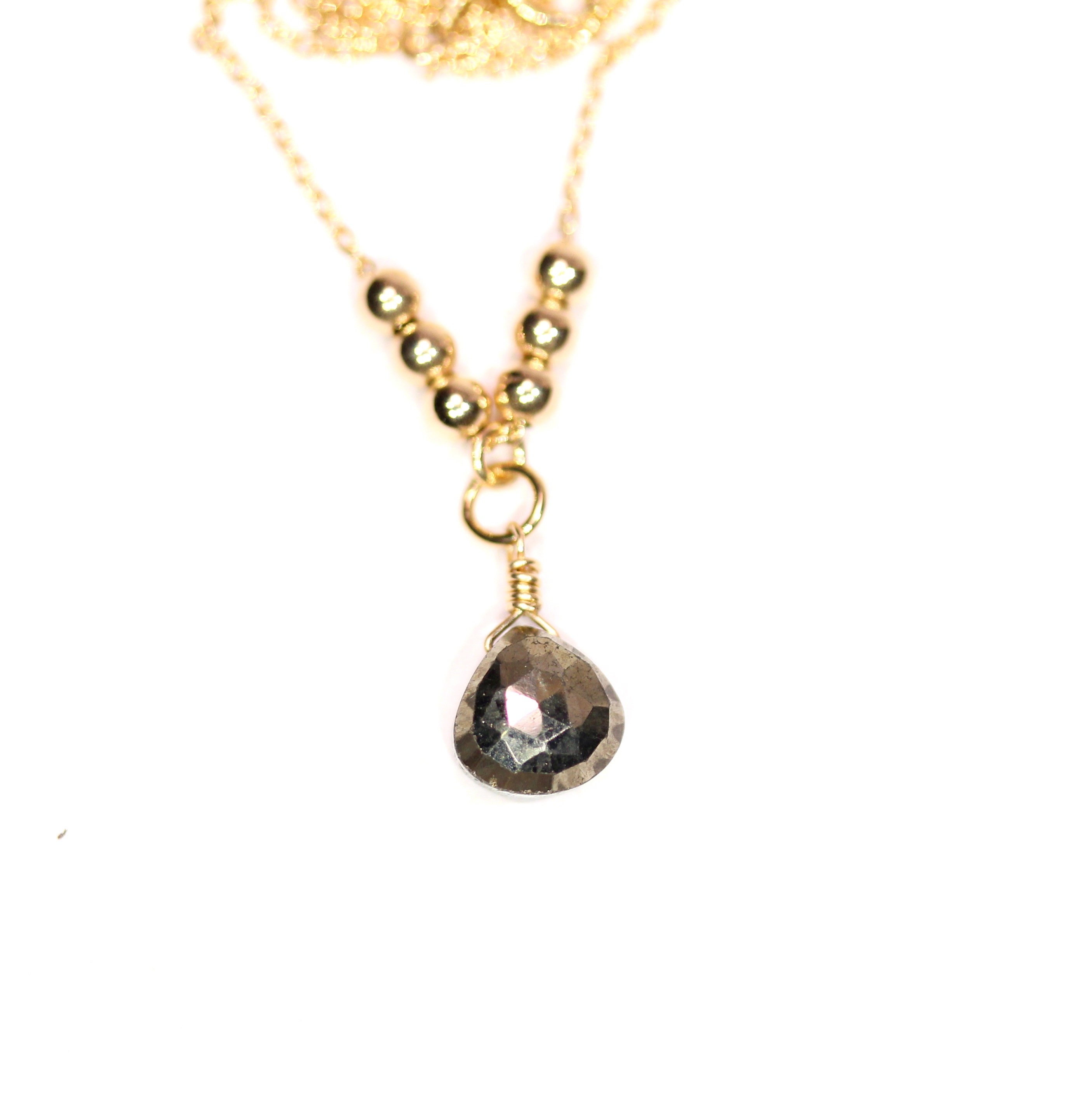 Pyrite necklace, elegant necklace, gold teardrop gemstone, Y necklace ...