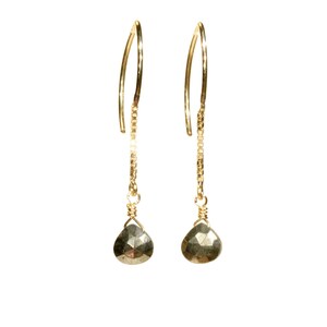 Pyrietoorbellen, gouden hangoorbellen, halve hoepel edelsteenoorbellen, dwazen gouden draadoorbellen, halve hoepel lange oorbellen, 14k goud gevuld