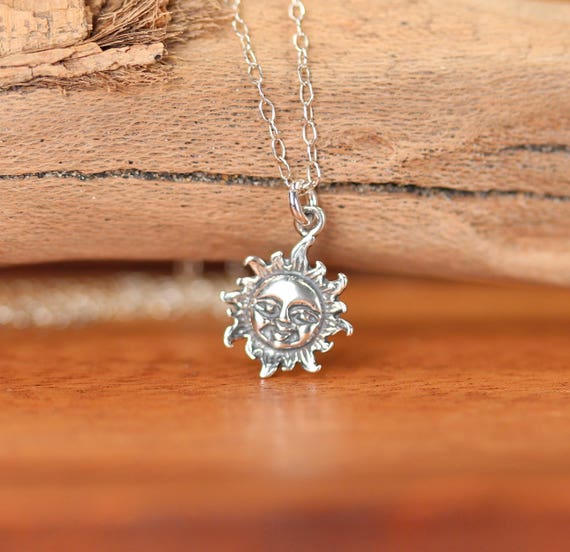 Silver sun necklace - sunshine necklace - you are my sunshine - a sterling silver smiling sun on a sterling silver chain - SML