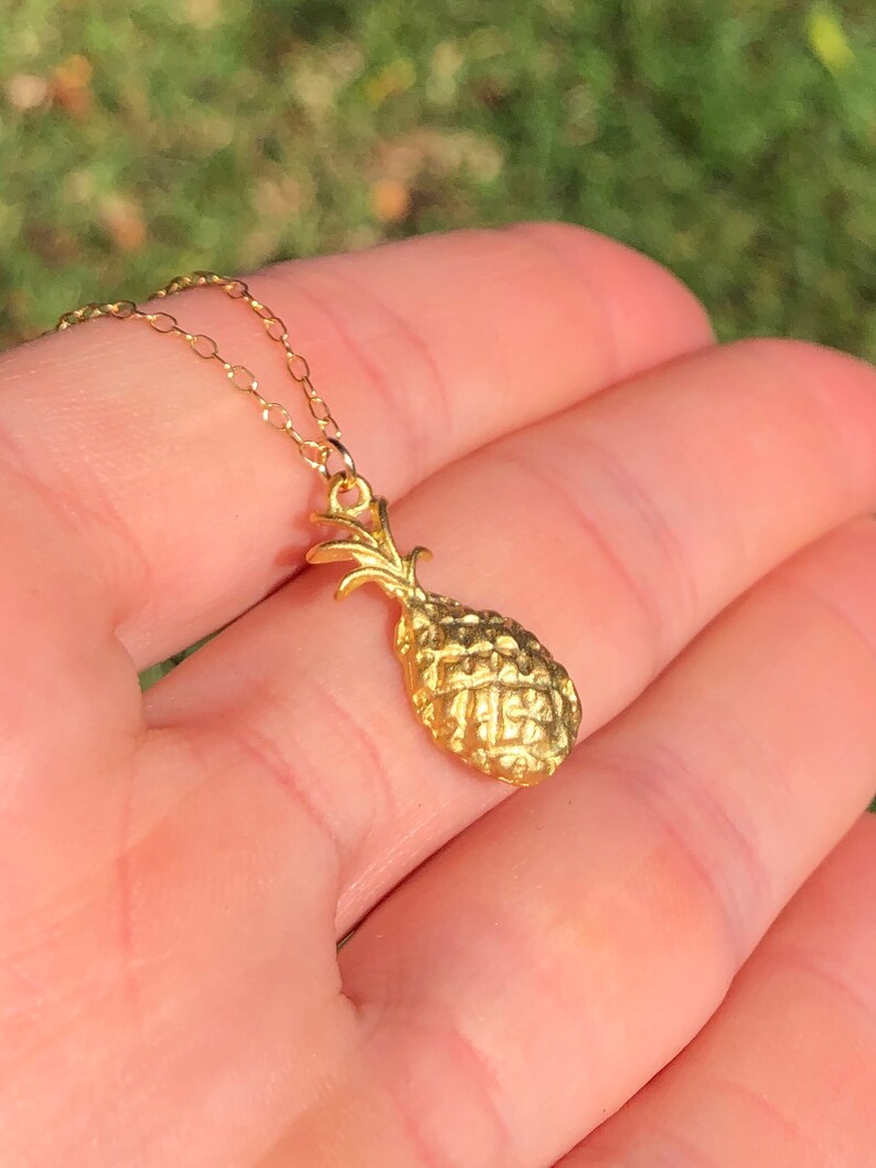 gold pineapple necklace Pineapple necklace tropical necklace a sweet little gold pineapple on a 14k gold vermeil chain fruit jewelry