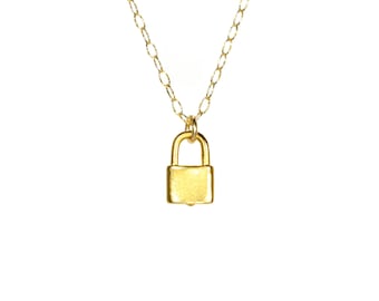 Lock necklace, gold padlock pendant, dainty gold necklace, girlfriend necklace, 14k gold filled chain, modern necklace