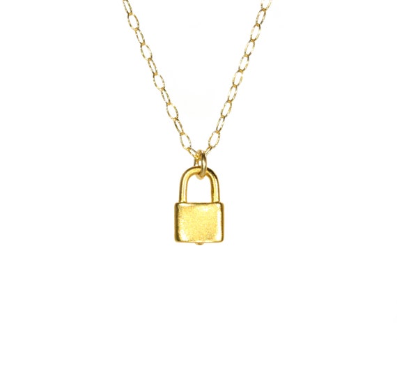 Lock necklace, gold padlock pendant, dainty gold necklace, girlfriend necklace, 14k gold filled chain, modern necklace