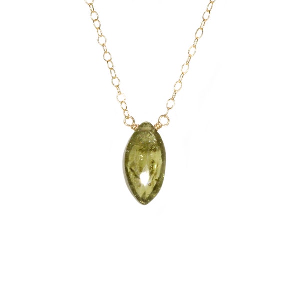 Green garnet necklace, healing crystal, green grossular garnet gemstone pendant, dainty 14k gold filled chain