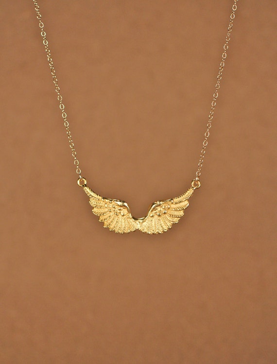 Wing necklace - guardian angel necklace - gold wings - angel wing - kendall -  a set of 14k gold plated wings on a 14k gold filled chain