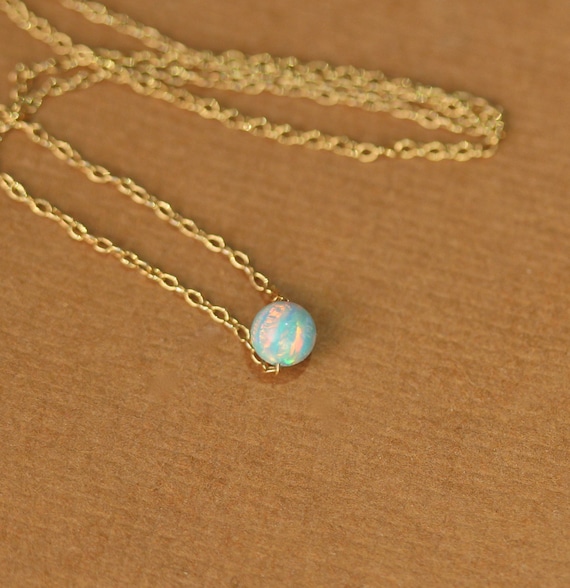 Opal necklace - tiny dot necklace - opal bead necklace - everyday necklace - green opal - a tiny opal bead on a 14k gold vermeil chain