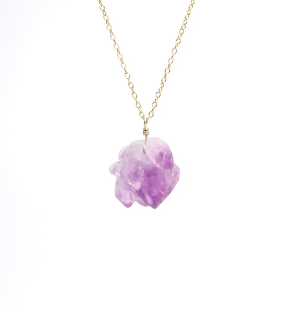 Raw amethyst necklace - healing crystal necklace - wire wrapped stone - february birthstone - an amethyst nugget on a 14k gold vermeil chain