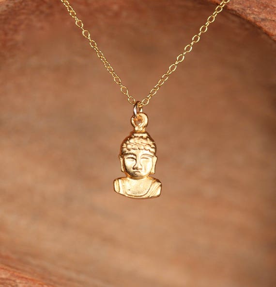 Gold buddha necklace - yoga necklace - gold buddha necklace - a precious little golden buddha head hanging from a 14k gold vermeil chain