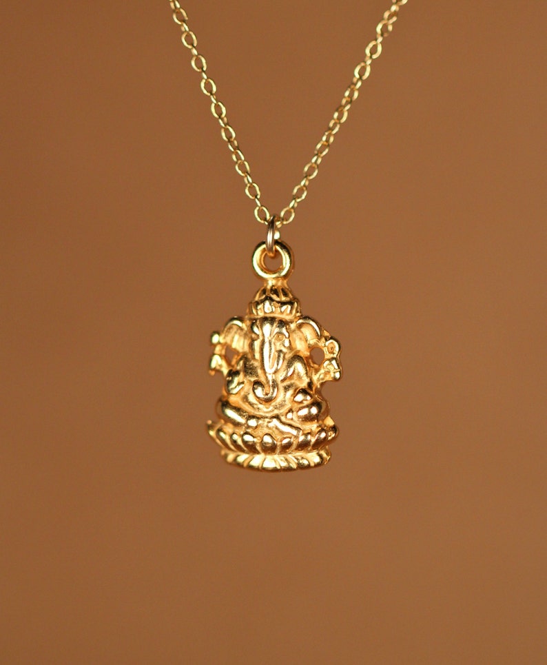 Ganesha necklace gold ganesha indian god ganesh yoga necklace amulet a 14k gold vermeil ganesha on a 14k gold filled chain image 3