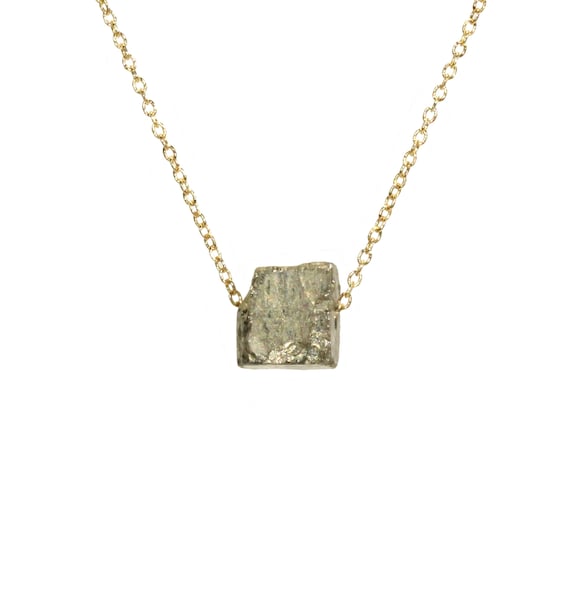 Pyrite cube necklace, mineral necklace, healing crystal necklace, fools gold, wire wrapped stone, a square pyrite on a 14k gold filled chain