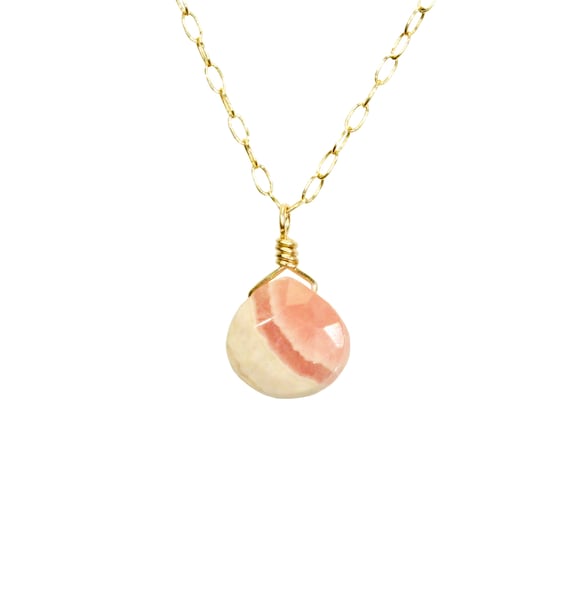 Rhodochrosite necklace, pink crystal pendant, pink stone necklace, healing crystal jewelry, light pink crystal, 14k gold filled chain