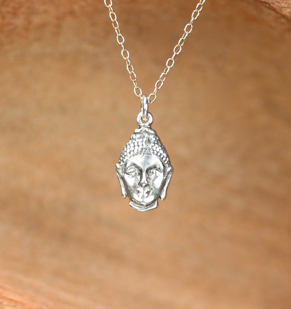 Silver buddha necklace - yoga necklace - mediatation necklace - peace - a sterling silver buddha head charm on a sterling silver chain