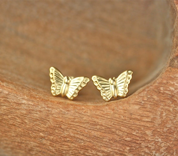 Gold butterfly stud earrings - butterfly wing earrings - insect - butterfly jewelry - cute stud earrings