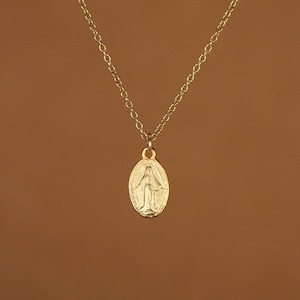 Virgin mary necklace, religious necklace, catholic necklace, protection necklace, a tiny gold virgin mary on a 14k gold filled chain