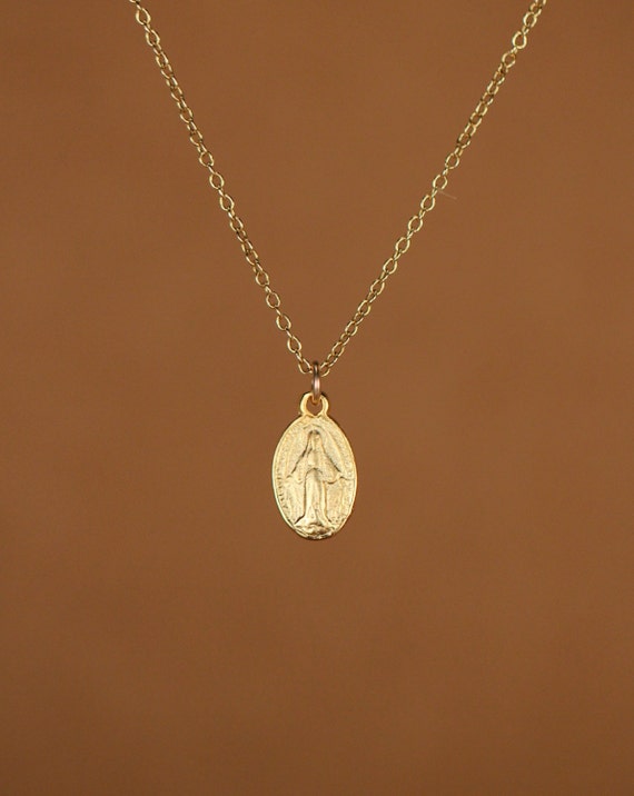 Virgin mary necklace, religious necklace, catholic necklace, protection necklace, a tiny gold virgin mary on a 14k gold filled chain