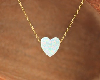 Opal heart necklace - love necklace - valentines necklace - gold heart necklace - silver heart necklace - 14k gold filled - sterling silver