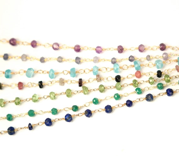 Gemstone chain necklace - lapis necklace - labradorite - watermelon tourmaline - a strand of genuine gemstones on a 14k gold vermeil chain