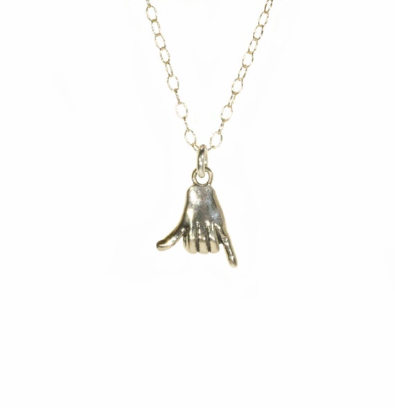 Hang loose necklace, sterling silver shaka necklace, surfer necklace, hand necklace, gold shaka hand pendant, sterling silver necklace,