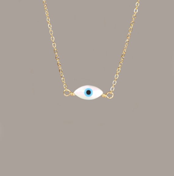 Evil eye necklace, mother of pearl necklace, protection necklace, all seeing eye, nazar necklace, tiny third eye necklace, dainty eye