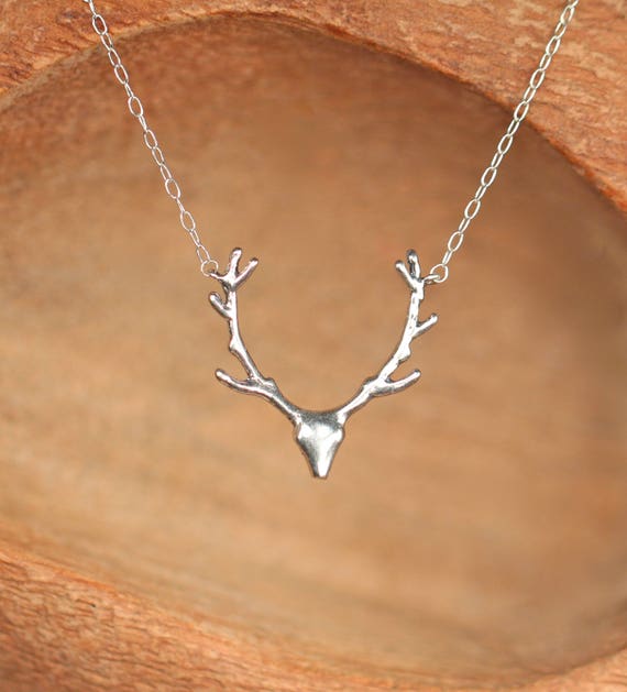 Silver antler necklace - reindeer necklace - winter necklace - deer antler necklace - gold antler necklace - antler jewelry