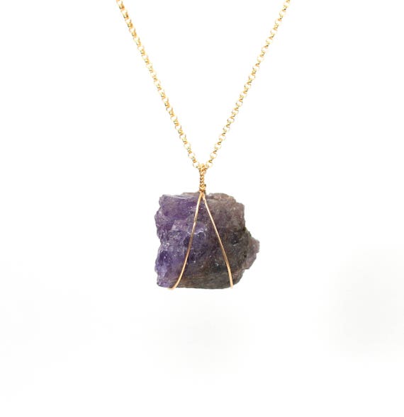 Tanzanite necklace, raw crystal necklace, purpled stone pendant necklace, a wire wrapped raw tanzanite on a 14k gold filled chain