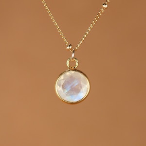 Moonstone necklace - gold moonstone - june birthstone - a gold bezel set rainbow moonstone on a 14k gold filled satellite chain