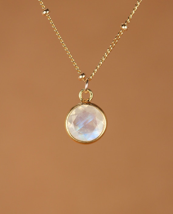 Moonstone necklace - gold moonstone - june birthstone - a gold bezel set rainbow moonstone on a 14k gold filled satellite chain