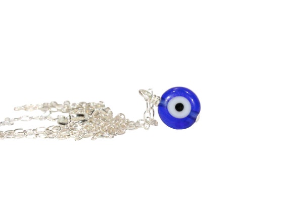 Tiny evil eye necklace, blue evil eye pendant, third eye necklace, all seeing eye, a blue glass eye on a sterling silver chain